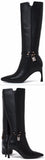 Black Mid-Calf Leather Boots with Locket