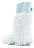 Patent Leather Buckled Fur Boots, Light Blue