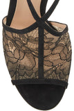 Black Suede-Trimmed Chantilly Lace Sandals