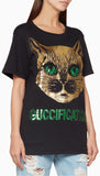 Black Mystic Cat Printed T-Shirt