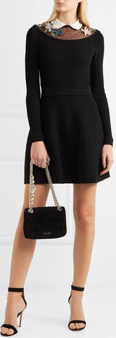Appliqu̩d Point D'esprit-Paneled Ribbed-Knit Mini Dress