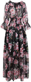 Rose-Printed Chiffon Gown