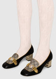 Leather and GG Supreme Mid-Heel Pump