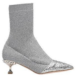 Lurex Knit Booties with Glitter Toecap - Grey or Black
