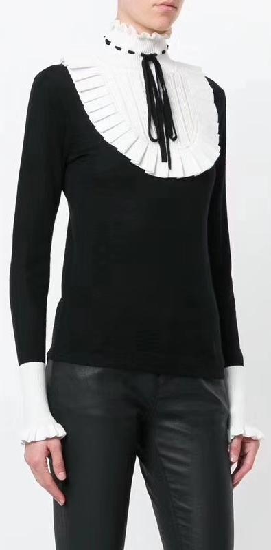 Pleated-Bib Knit Sweater, Black