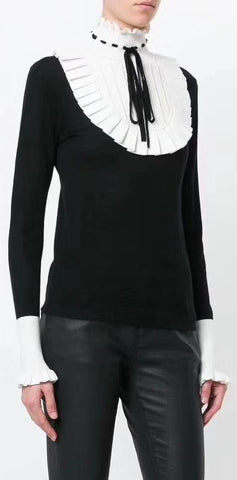 Pleated-Bib Knit Sweater, Black