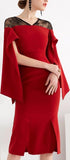 Split-Sleeve Lace Detailed Dress, Red