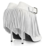 Open-Toe Fringed Suede Booties - Black or White