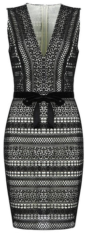 V-Neck Macrame Stretch Mini Dress