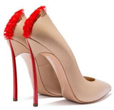 Blade Fringe Trim Pumps - Nude, Black or White