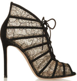 Black Suede-Trimmed Chantilly Lace Boots