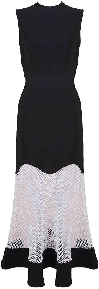 Sleeveless Black Net-Paneled Gown