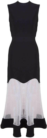 Sleeveless Black Net-Paneled Gown