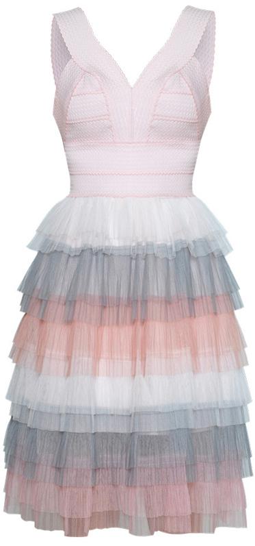 Scalloped Bandage Layered Tulle Dress, Soft Pink