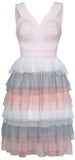 Scalloped Bandage Layered Tulle Dress, Soft Pink