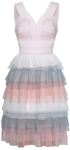 Scalloped Bandage Layered Tulle Dress, Soft Pink