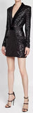 Black Satin-Trim Sequin Mini Dress