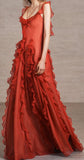 Red Ruffle Halter Gown