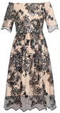Off-the-Shoulder Embellished Mesh-Overlay Dress