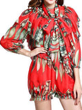 Snap Pea Ruffled Chiffon Blouse and Short Set
