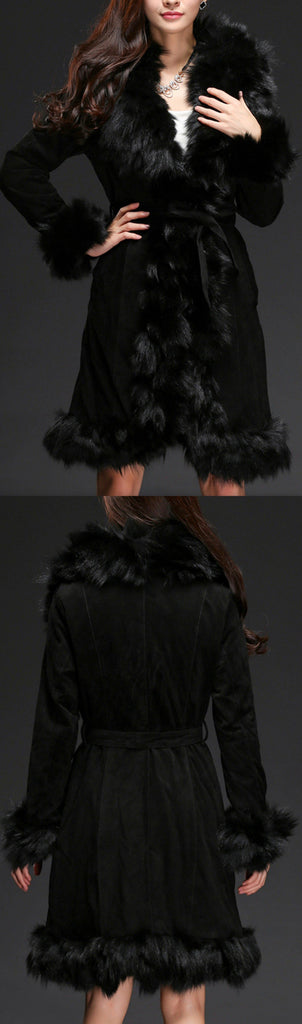 Fox Fur Suede Coat, Black