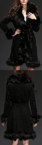 Fox Fur Suede Coat, Black