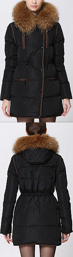 Short Puffer Coat with Contrast Zip-Pockets, Black