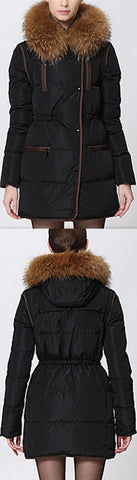 Short Puffer Coat with Contrast Zip-Pockets, Black