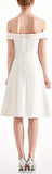 Off-The-Shoulder Button-Embellished Dress, White