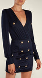 V-neck Button-Embellished Jersey Mini Dress