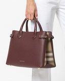 The Medium Banner in Leather and House Check Handbag- Black, Pink, Wine Red, Grey, Yellow, Brown, Red