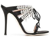 Satin Mule Sandals with Crystals - Nude, Fuchsia Pink, Black or Light Blue