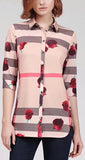 Rose & Check Print Shirt, Apricot