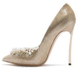 Blade Embellished Pumps - Gold or White/Silver