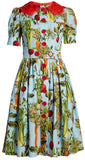 Carrot and Car-Print Round-Neck Dress