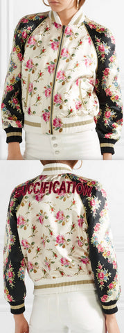 Appliquéd Floral-Print Duchesse Bomber Jacket | DESIGNER INSPIRED FASHIONS