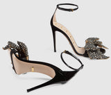 Patent Leather Sandals with Crystal Bows