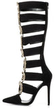 Jewel-Buckled Tall Black Suede Gladiator Sandals