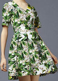 *Extended Sizes* Green Floral Print Mini Dress