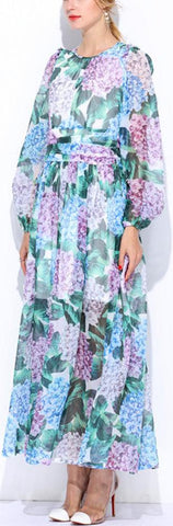 Hydrangea Print Chiffon Gown