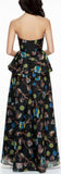 Black Printed Strapless Peplum Gown