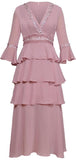 Embroidered Low-Cut Tiered Dress, Pink or Black