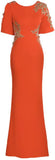 Embroidered Rhinestone Embellished Cut-Out Gown, Orange
