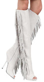 Fringed Open Toe Boots in White