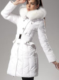 Fur-Hooded Buttoned Feather-Down-Fill Coat