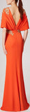 Embroidered Rhinestone Embellished Cut-Out Gown, Orange