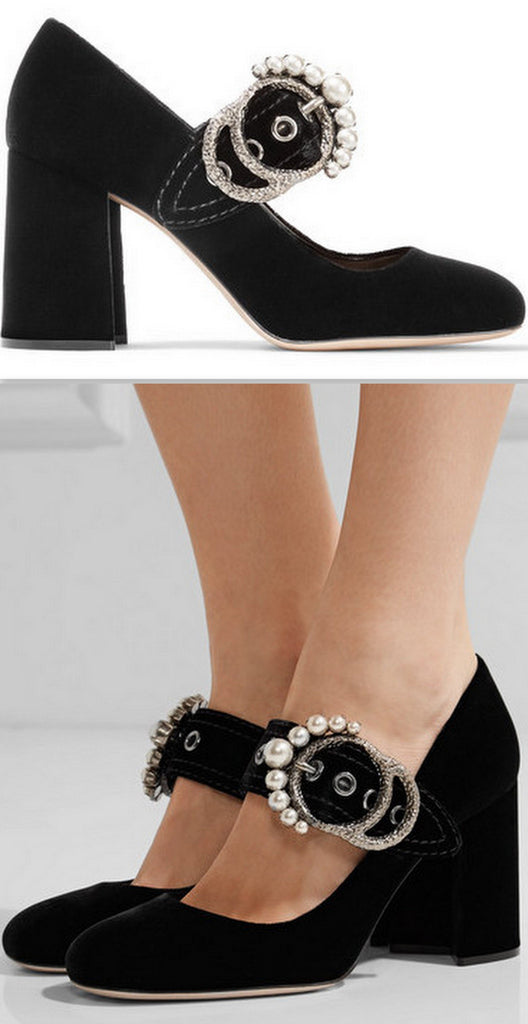 Imitation Pearl Buckle Pump, Black