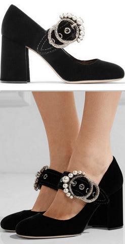 Imitation Pearl Buckle Pump, Black