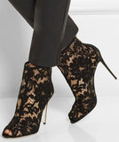 Lace and Mesh Peep Toe Ankle Boots - Black, Red or White