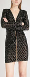 Black Zip Front Sequinned Mini Dress